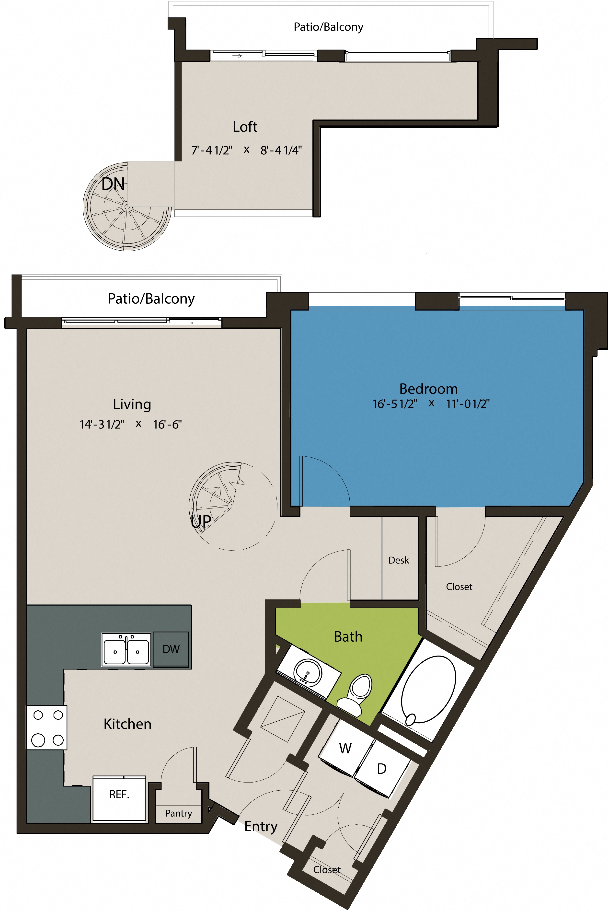 Floor plan layout diagram for 1K-Loft